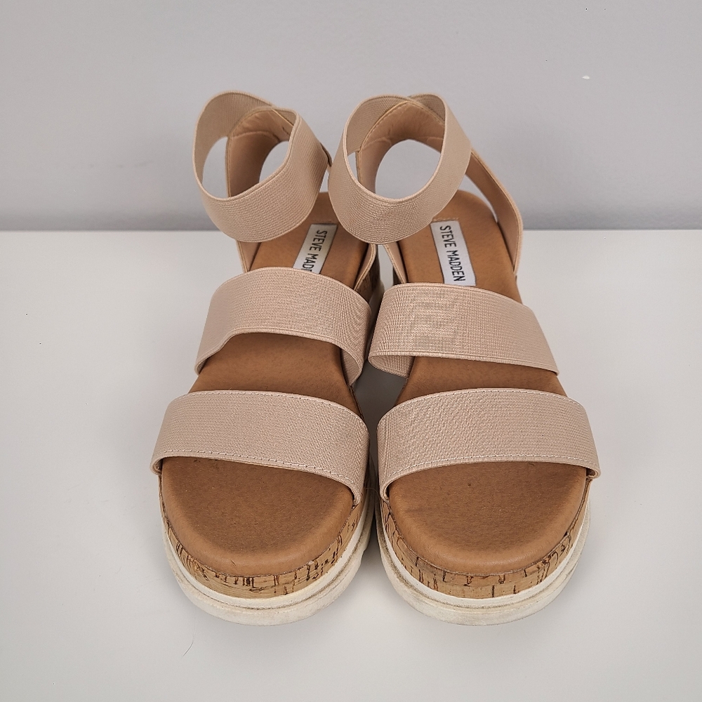 Steve Madden Nude Beige Neutral  Bandi Elastic Strap Wedge Platform Sandal 7